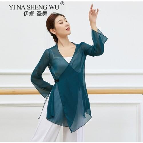 Girl Classical Dance Shirt Sexy Transparent Chinese Traditional Style Tops Body Rhyme Gauze Cardigan Elegant Performance Clothes