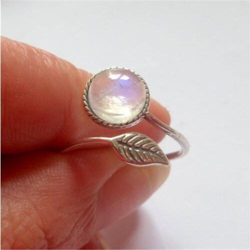 Fashion Adjustable Leaf Rings For Women Jewelry Moonstone Bridal Wedding Engagement Ring Bijoux jz070