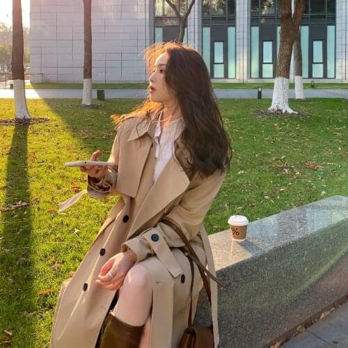 Korean Temperament Short Office Ladies Commuter Leisure Loose Oversize Outerwear Long Pure Color Trench Coat пальто женское