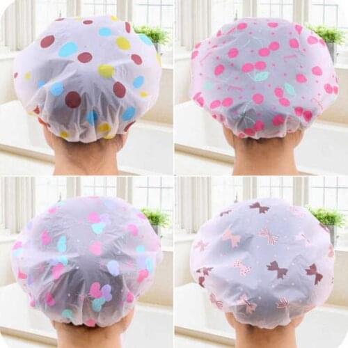 Korean Style Cute Cartoon Waterproof Bathing Cap Adult Suit Long Hair Plastic Shower Cap for Adult Female LX1307