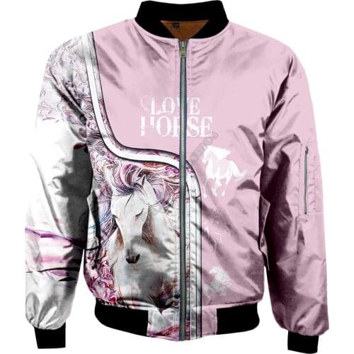 Men For Women Winter Bomber Jackets Love Horse 3D Printed Autumn Winter Zipper Galaxy Flight Jacket Casual Unisex Harajuku Coat