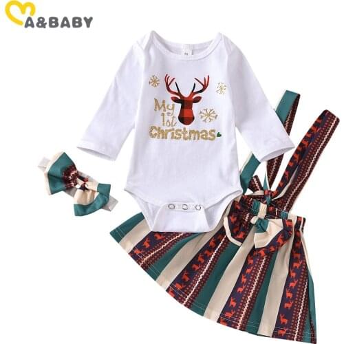 Ma&Baby 0-18M My 1st Christmas Baby Girl Clothes Set Infant Newborn Girl Deer Romper Bow Green Skirts Xmas Outfits