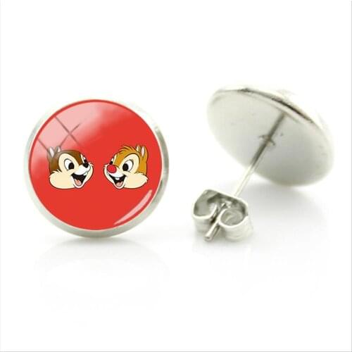 Disney Lovely Kiki And Titi Earrings Shape Trend Fashion Earrings Funny Personality Style Glass Cabochon Jewelry