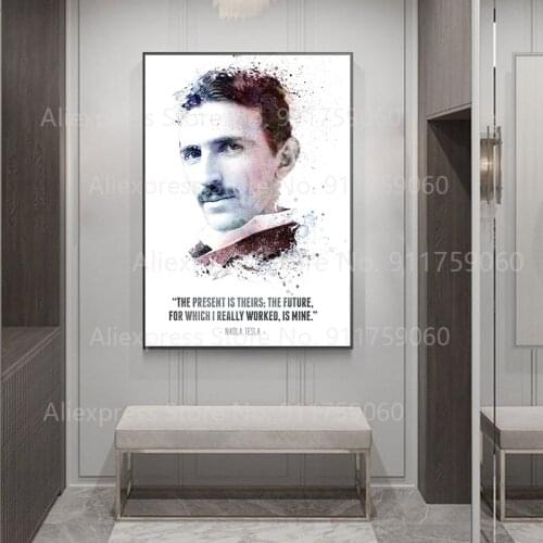 Nikola Tesla Quotes Motivational Canvas Painting Poster and Print Cuadro Wall Art for Black and White Living Room Home Decor