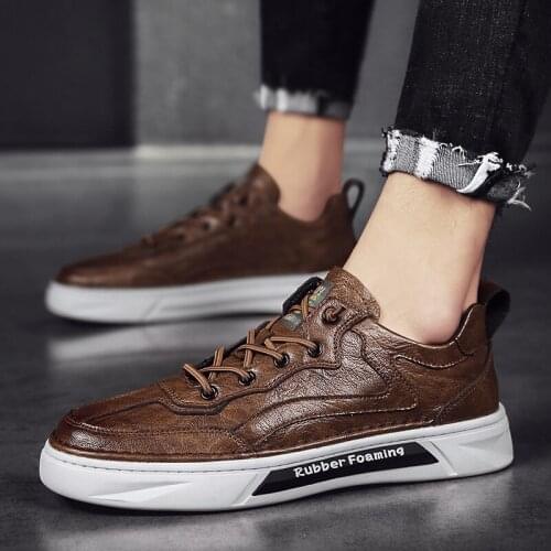 New Arrival Vintage Men Casual Leather Shoes Lace Up Black Brown Fashion All Match Men Leather Sneakers