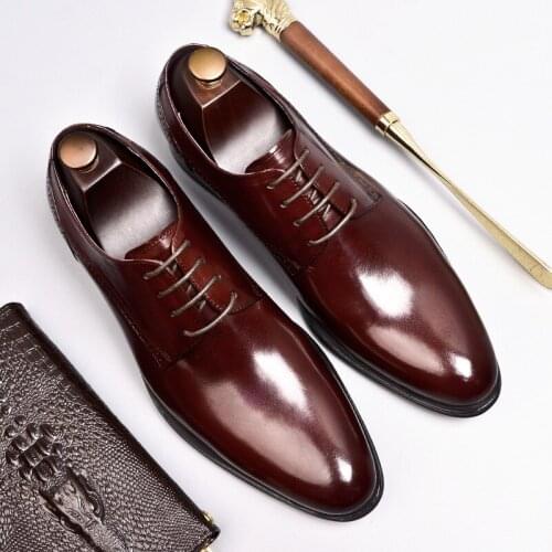 New Mens Formal Shoes Genuine Leather Oxford Shoes For Men Italian 2020 Dress Shoes Wedding Laces Leather Business Shoes