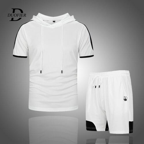 Mens Tracksuit Two Pieces Set Casual Sportswear Men Fashion Joggers Set Outfits Hooded Sweatsuit Male Casual Short Set 2021 New