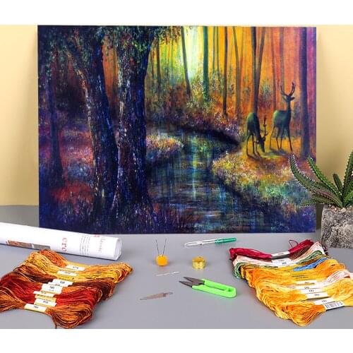 Natural Scenery Together Printed Water-Soluble Canvas 11CT Cross Stitch Full Kit Embroidery DMC Threads Painting Needle