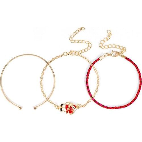 2020 New Christmas Gift Bracelets Family Party Jewelry Santa Claus Wreath Snowman Sleigh Bracelet Xmas Jewelry Braided Bracelets