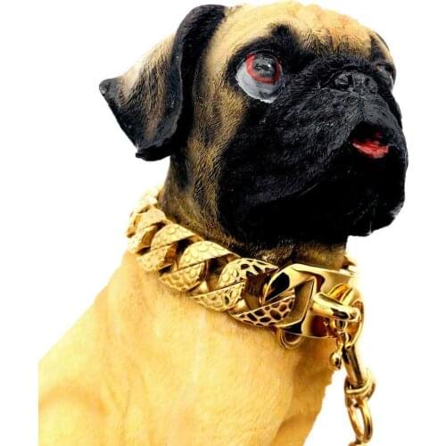 PMGPET Pet Collar Bulldog Gold Collar Stainless Steel Large Dog Collar Leash 23mm/32mm Pitbull Fiercely Dog Collar Dropshipping