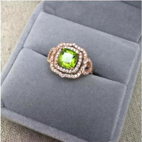 Peridot ring Free shipping Natural real peridot 925 sterling silver Fine jewelry 7*7mm gemstone Handworked rings
