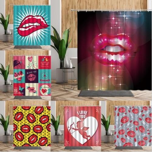 Sexy Pink Red Lip Shower Curtain Printed Bathroom Decor Valentine Backdrop Cloth Waterproof Creative Bath Curtains for Girl Gift