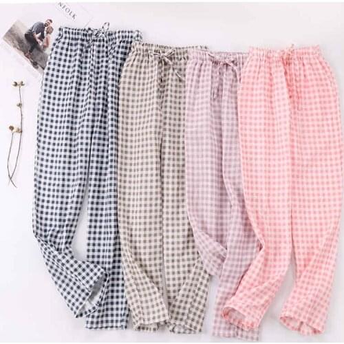 Summer Ladies Pajamas Knitted Cotton Pants Mens Women Plaid Trousers Loose Casual Sleep Bottoms Sleepwear Pants Pijamas Pyjama