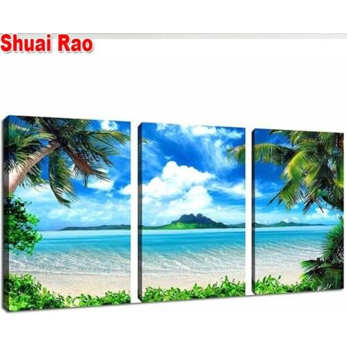 Blue Ocean Beach Tree Diamond embroidery 3 Piece Diy Diamond Painting Mosaic Decor Home Triptych Picture Shuai Rao Top Brand