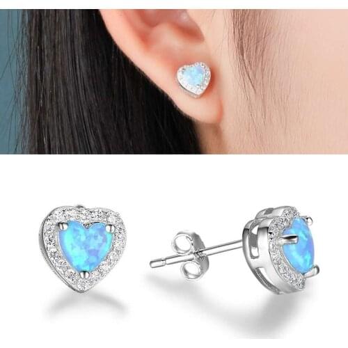 Modern Women Earrings 2020 Elegant Heart Crystal Rhinestones Stud Earrings For Women Fashion Blue Imitation Opal Earrings Gift