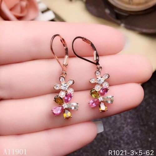 KJJEAXCMY fine jewelry 925 Silver-inlaid Natural Ruby Tourmaline Earrings Support Identification