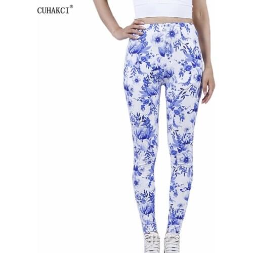 CUHAKCI Sports Pants Women Fitness High Waist Yoga Polyester White Floal Print Clothing Gym Running Jogging Workout Femme Leggin
