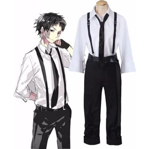 Anime Bungo Stray Dogs Nakajima Atsushi Cosplay Cotume Uniform Suits Halloween Full Set Strap Trousers Short Silver Gray Wig
