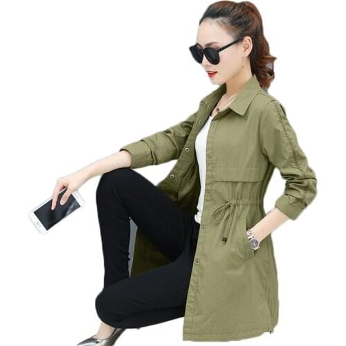 Spring Autumn Mid-length Windbreaker Coats Female 2020 New Fashion Slim Casual Wild Ladies Long Sleeve Jacket With Linied L13