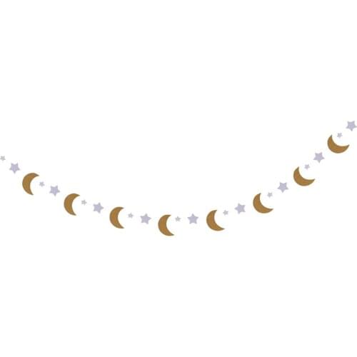 MagiDeal Glitter Gold Stars Silver Moon Bunting Garland Kids Birthday Hanging Decor