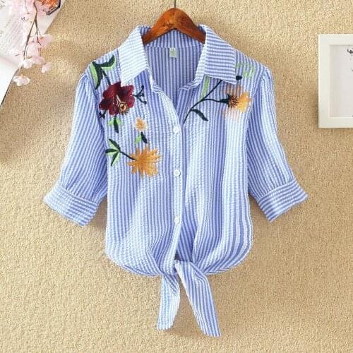Blouse Women Shirt Summer Womens 2021 Short-Sleeved Loose Top Casual Embroidered Shirt Blusas Mujer De Moda