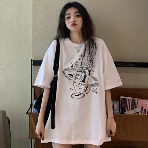 Womens T-shirts Tops Japanese Kawaii Ulzzangcasual Loose Ins Astronaut Print Tshirt Female Korean Harajuku Clothes For Women