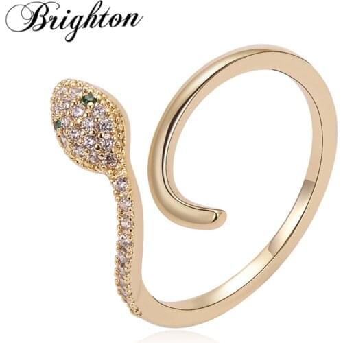 Brighton New Fashion Charm Zircon Snake Shape Finger Rings For Women Party Open Adjustable Luxury Weeding Trendy Jewelry Gift