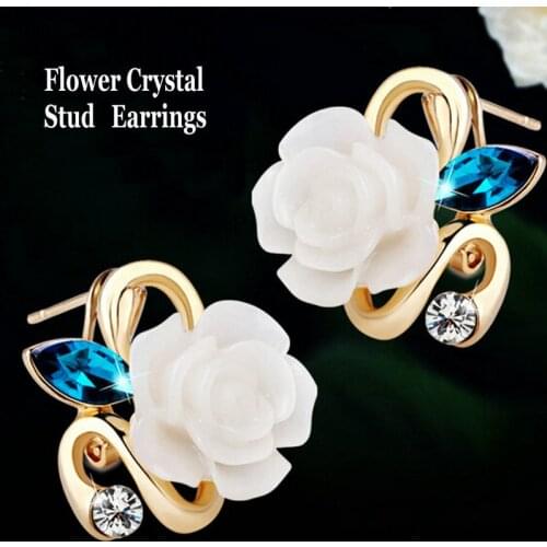New Arrival Brincos fashion beautiful crystal flower earrings for women Big Gold-Color Rose flower Stud Earring Female