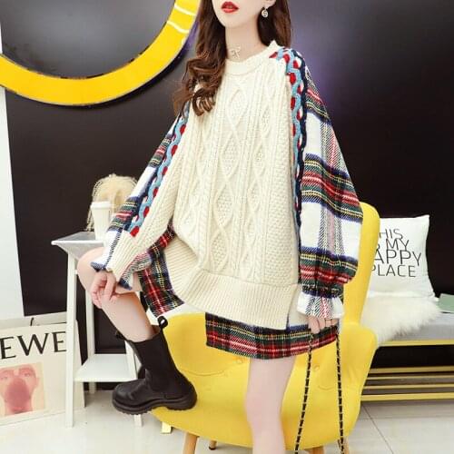 Fake two-piece sweater ladies Korean loose 2021 new autumn and winter Japanese pullover stitching knitted long-sleeved top