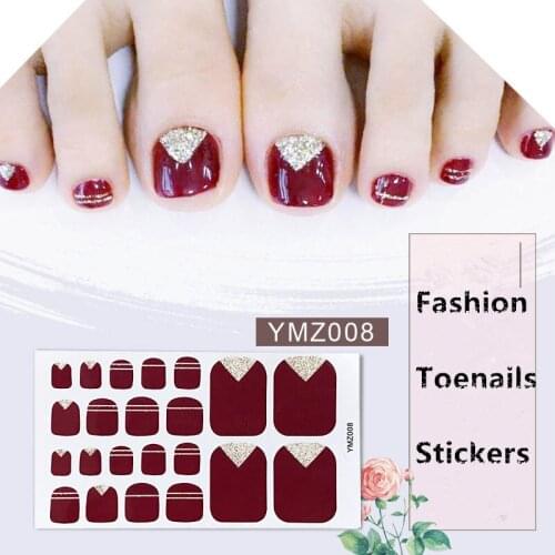 1 Sheet Korean Sticker Full Cover Toe Nail Art Glitter Stickers Stripe Red Tips Sparkling Foot Decals Environmental Manicure