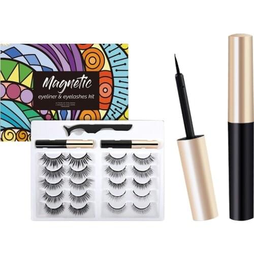 10 Pairs Magnetic False Eyelashes Hand Made Liquid Eyeliner Set 3D Magnetic Reusable Eyelashes Eyeliner Tweezer Eye Makeup TSLM1