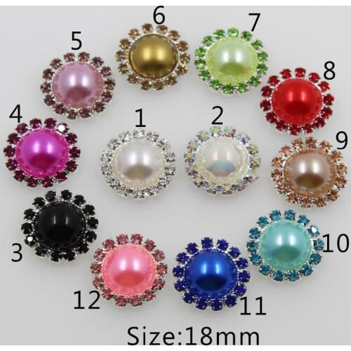 NEW 10Pc 18MM round rhinestone crystal buttons pearl Invitation DIY Wedding crafts decorative hair flower center scrapbooking