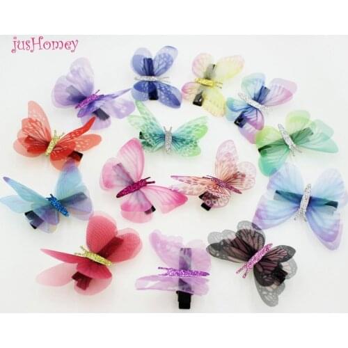 15PCS Handmade Organza Butterfly Barrettes Metal Alligator Hair Clips for Wedding Bridal Hairpiece, Birthdays Day Gift