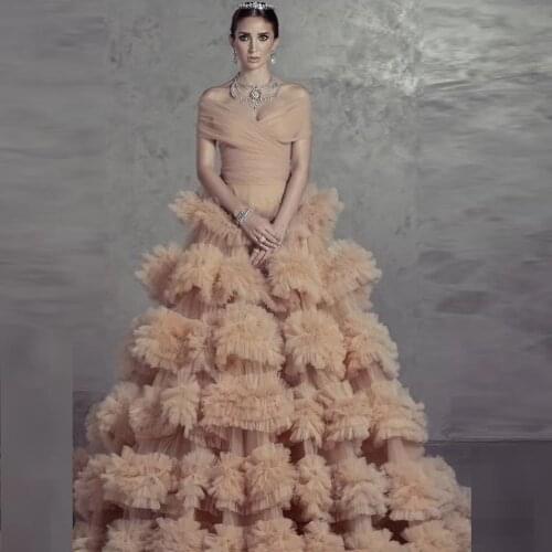 2020 New Arrival Pink Evening Celebrity Luxury Dress Off The Shoulder Cascading Ruffle Long Maxi vestido Wedding Christmas Dress