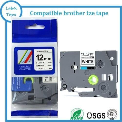 Mixed Very Strong adhesive tze tape 12mm black on white tze s231 TZs231 compatible TZe label tapes for brother label machine