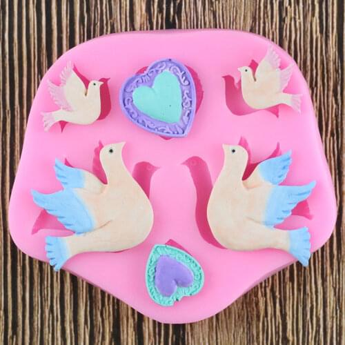 3D Pigeon Silicone Molds Heart Cupcake Topper Fondant Mould Baby Party Cake Decorating Tools Chocolate Candy Polymer Clay Moulds