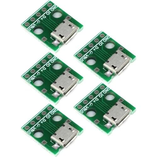 5pc MICRO USB to Dip Female Seat B-type Microphone 5p Patch to In-line Adapter Board w/Soldered Female Header