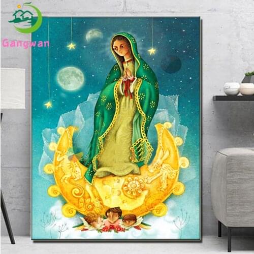 5D Diamond Painting Virgin Mary Christian Religion cartoon moon angels Diamond Embroidery Maternal Love Child Religious home art