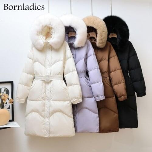 Bornladies Winter Long Down coats Plus Size Puffer for Women Stand-up Collar Scarf Fashion High-quality Cold Protection Jacke