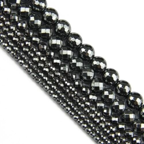 HGKLBB Natural Stone Black Hematite beads 3/4/6/8/10MM Round Faceted Loose beads For Jewelry Making Bracelet Accessories DIY