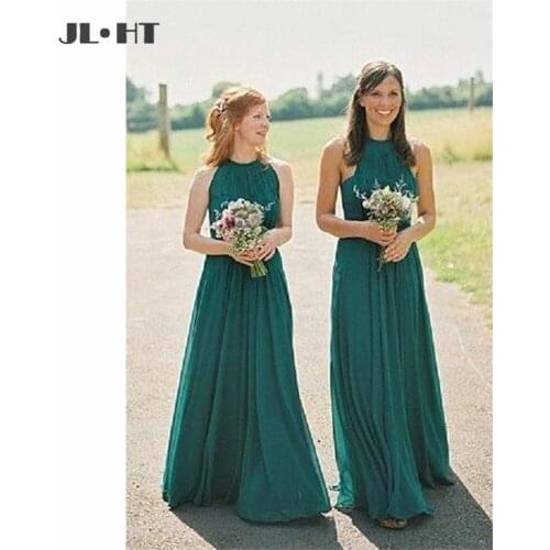 Teal 2021 Bridesmaid Dresses Pleat Bridesmaid Gown Sleeveless Zipper Back Floor Length Chiffon Wedding Party Dress
