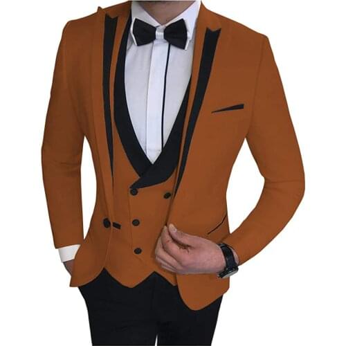 Formal New Mens Suits Slim Fit 3 Piece Leisure Notch Lapel Groomsmen Tuxedo for Wedding Occasion Jacket Vests Pants Q76