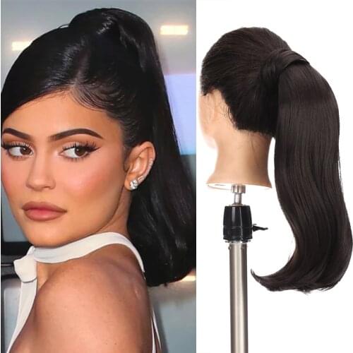 DIANQI Synthetic Brown Wrap around Ponytai Short Straight Hairpiece With Clip in Hair Ponytail Hair Extension