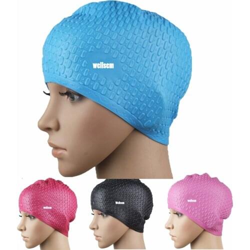 Adult Unisex Flexible Waterproof Silicon Swimming Cap Unisex Adult Waterdrop Swimming Hat Cover Protect Ear Multicolor