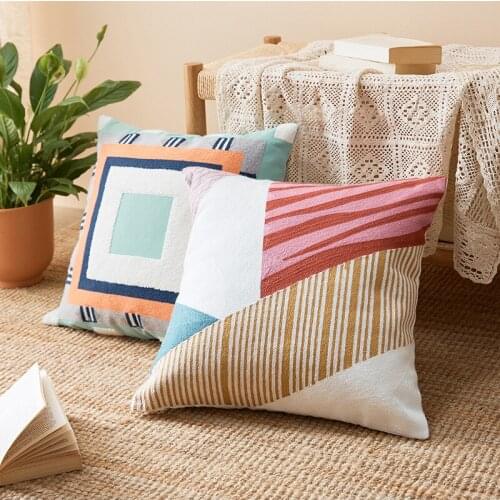 Nordic Cotton Simple Sofa Pillow Cover Without Core Living Room Embroidery Plush Large Cushion Bedside Lovely Waist Back