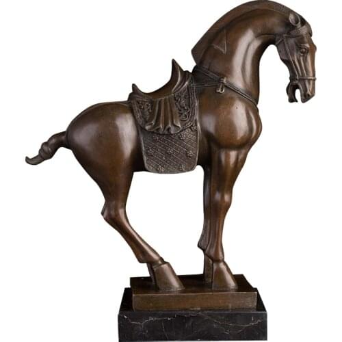 ArtsHom DW-135 Chinese War Horse Bronze Statue Sculpture Animal Figurine Metal Modern Art for Study Room Office Desktop Decor