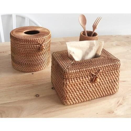 Rattan Tissue Box Home Decoration Handmade Desktop Large Capacity Rectangular Tissue Rattan Tissue Box Holder For Barthroom,Home
