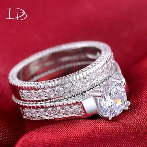 DODO Luxury 2 Pcs AAA Zircon Rings For Women Fashion Ring Set Big Powerful Bague Silver Color Punk Party Jewelry Best Gift Dd121
