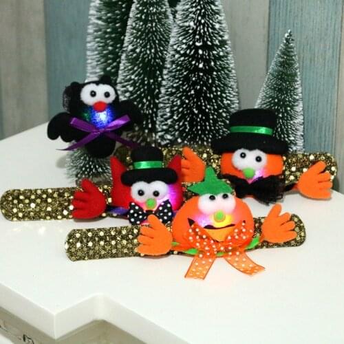 Halloween wrist band kid Gift Decorative Toy Light Flash Halloween Toys Pumpkin Bat Ghost Children Hair Shining Loop Hand Lamp