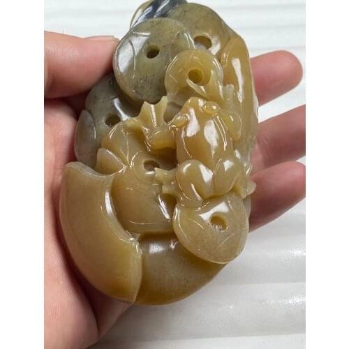 Natural 7A hetian jade hollow hand carved gold frog yellow jade pendant unique design jadeite jade necklace men jewelry